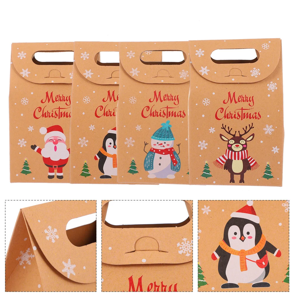 12pcs Christmas Candy Pouches Kraft Paper Candy Bags Creative Gift Portable Bags