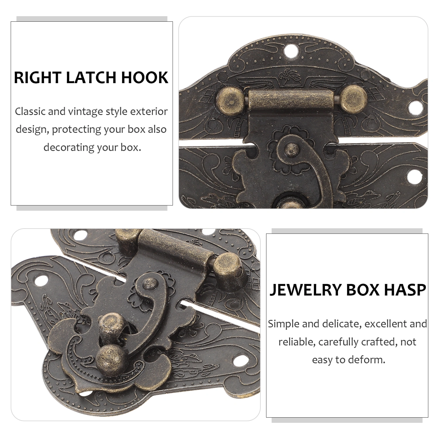 3pcs Right Latch Hook Wooden Box Hasp Lock Swing Arm Latch Retro Buckle Latch