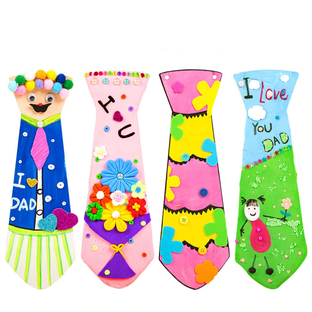 5pcs Father's Day Drawing Tie Wooden Hand-painted Graffiti DIY Painting Toy Creative Painting Necktie Gift