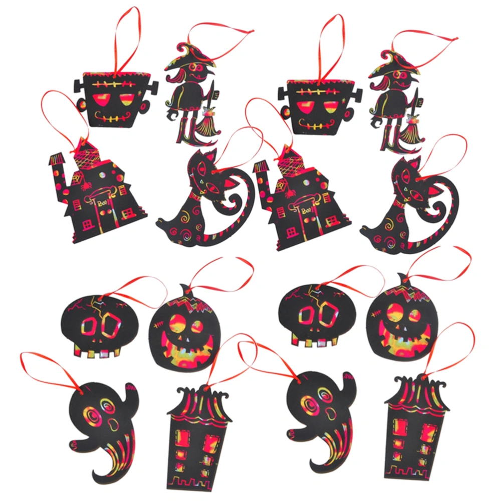 24PCS DIY Halloween Scratch Postcard Drawing Toys Halloween Painting Ornaments for Party Favor Children Random Pattern