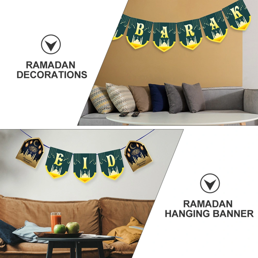 2 Sets Festival Hanging Flag Decors Festival Party Supplies Eid Mubarak Banner