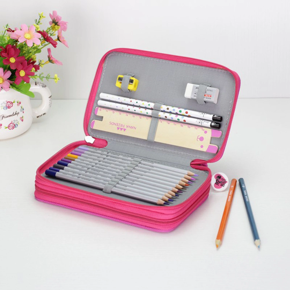 Colored Pencil Case with Compartments 32 Slots Handy Pencil Bags Large for Watercolor Pencils Gel Pens and Ordinary Pencils (Rosy)