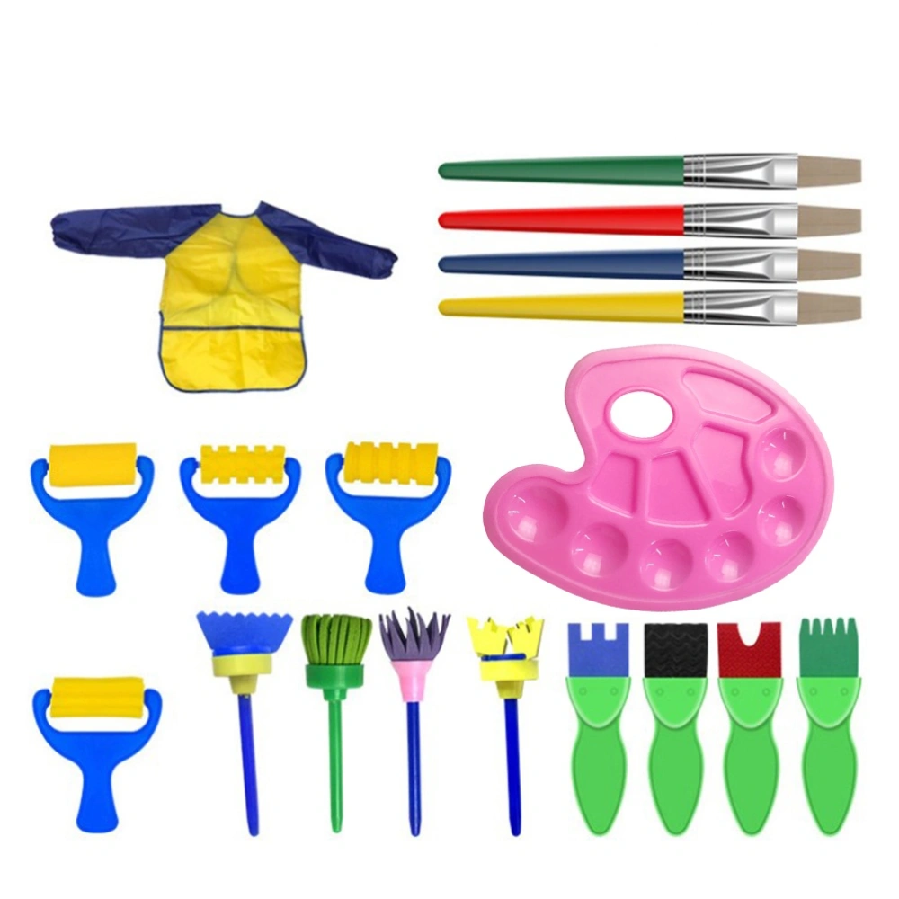 18PCS Kids Painting Brushes Set Children Sponge Drawing Art DIY Tools with and Apron Painting Rollers(Random Color)