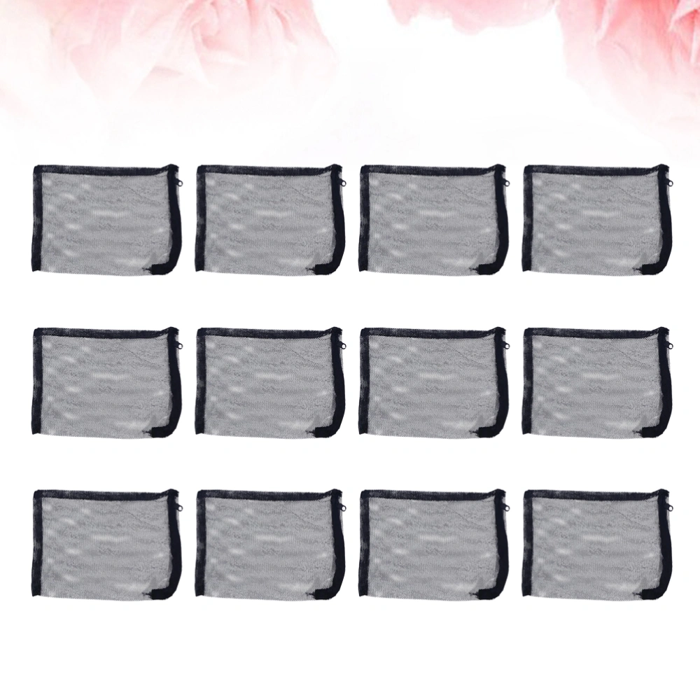 12pcs 25x40CM Zipper Nylon Mesh Filter Media Bag for Aquarium Garden Pond (Black)