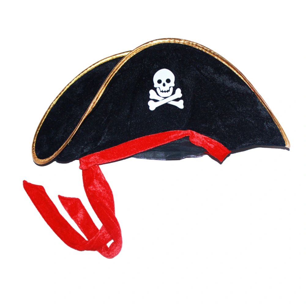 Pirate Hat Skull Pattern Design with Golden Trimming Pirate Accessories Pirate Costume for Costume Party Halloween Festival Role Play Gifts Party Favor (Pirate Captain Adult Style)