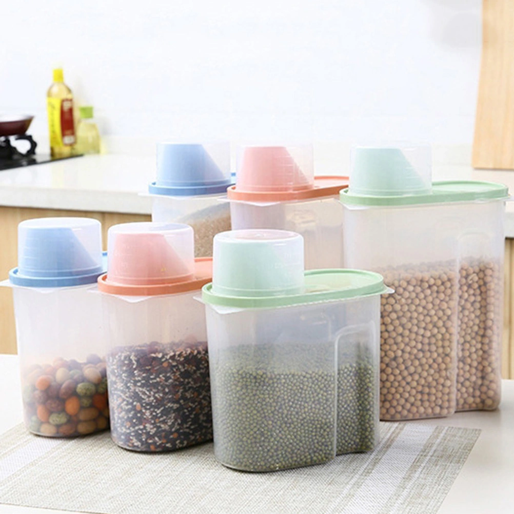 1.9L Plastic Sealed Can with Lid Grain Container Storage Pot Kitchen Box Cereal Crisper for Dry Food Oatmeal Rice (Small Size, Green)