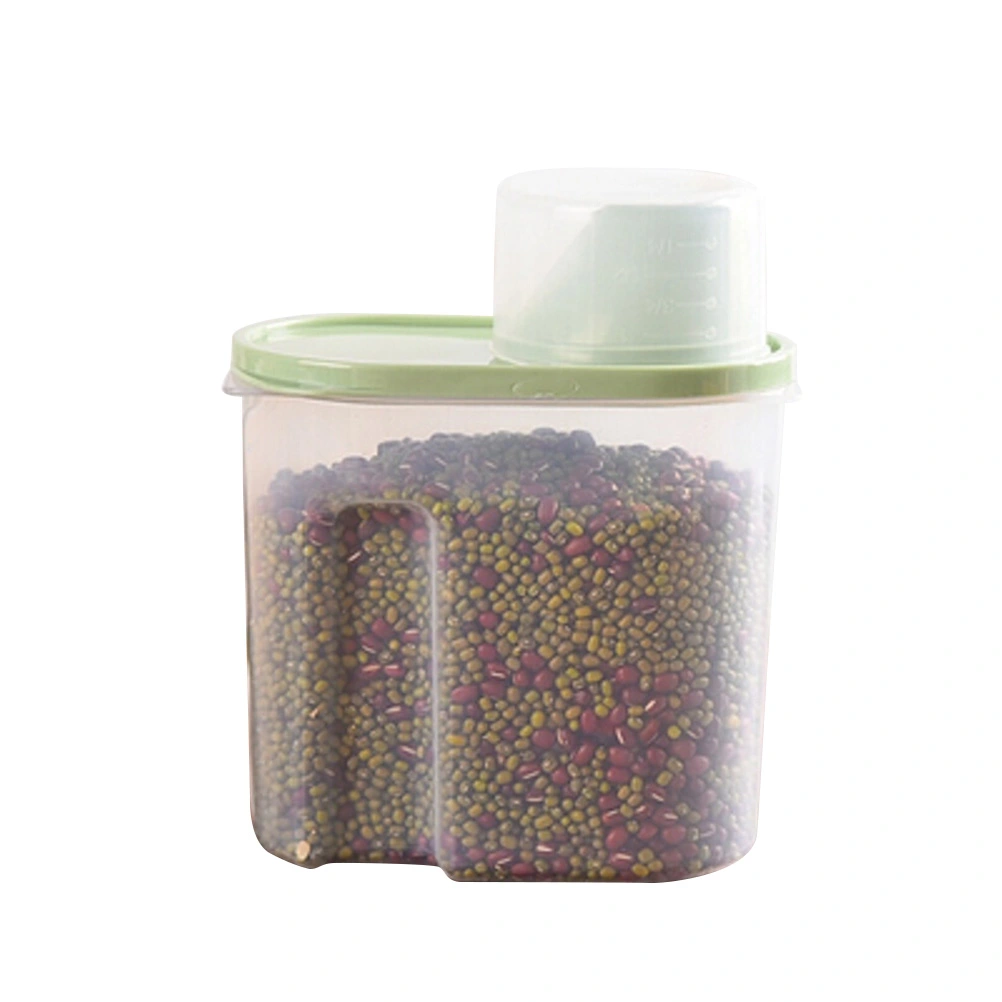 1.9L Plastic Sealed Can with Lid Grain Container Storage Pot Kitchen Box Cereal Crisper for Dry Food Oatmeal Rice (Small Size, Green)