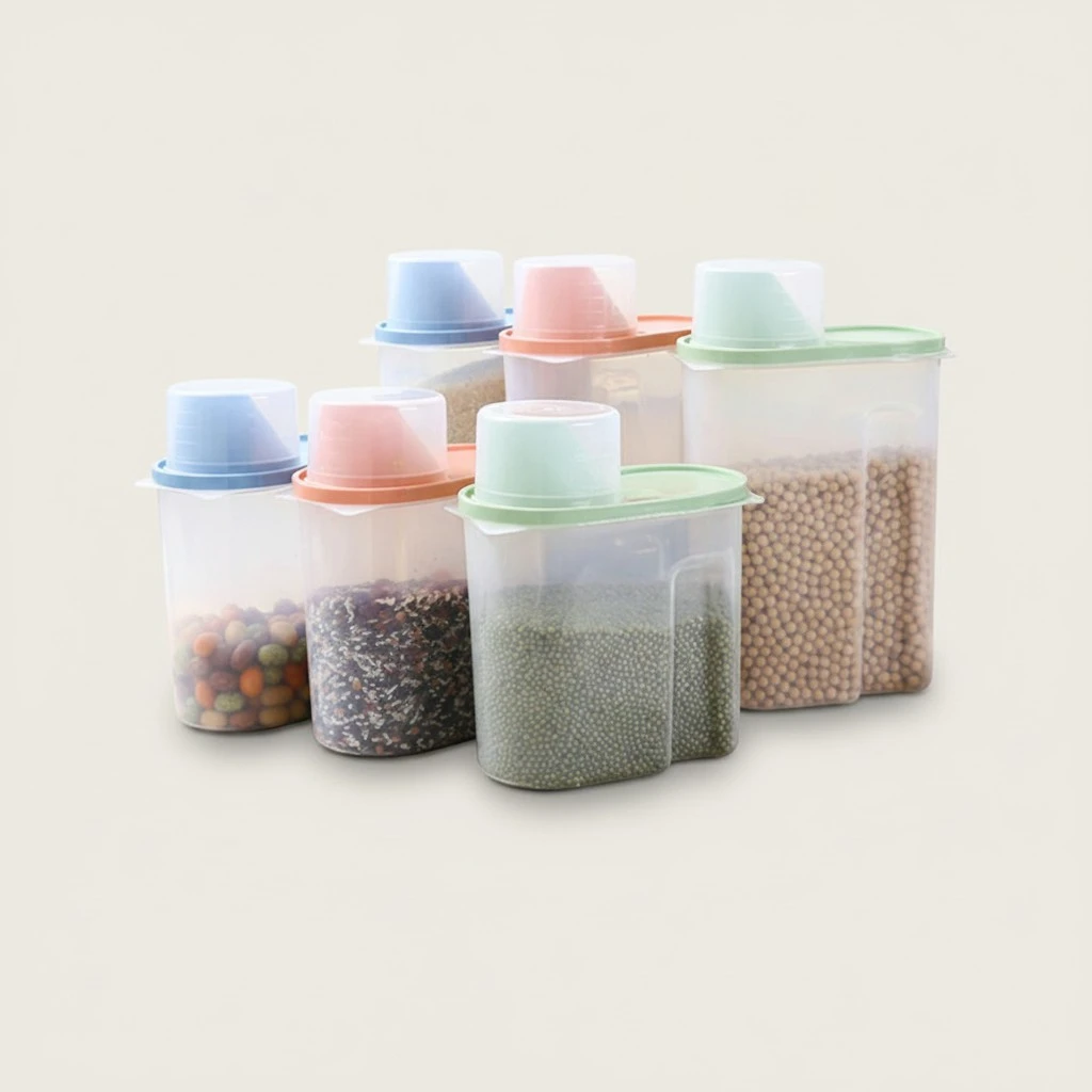 1.9L Plastic Sealed Can with Lid Grain Container Storage Pot Kitchen Box Cereal Crisper for Dry Food Oatmeal Rice (Small Size, Green)
