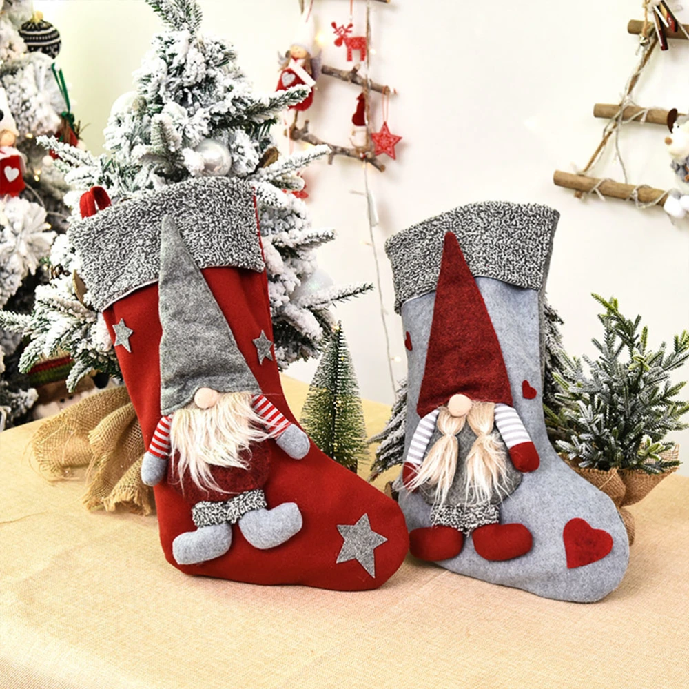 Adorable Cotton Doll Socks Christmas Gift Socks Cartoon Printed Stockings Creative Pendant Decor for Christmas Party Home Shop (Random Color Style)