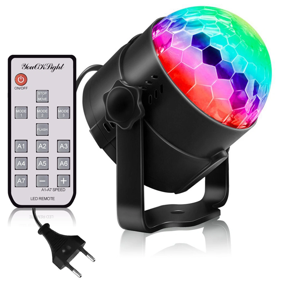Disco Ball Strobe Light Party Lights Portable 3 Colors Sound Activated Stage Lights with MP3 Player for Home Dance Birthday DJ Club KTV (Original EU Plug)