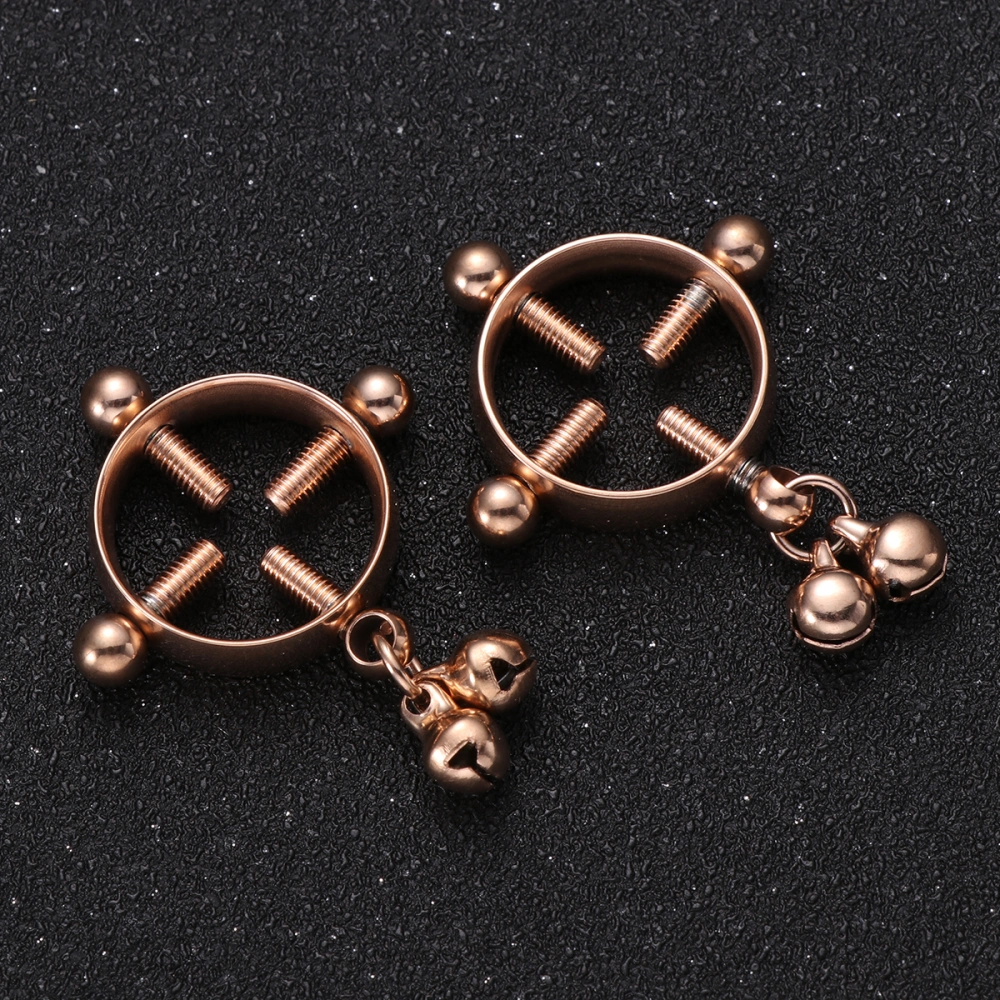 2PCS Stainless Steel Shield Adjustable Breast Inlay Ring with Bell Body Piercing Jewelry for Women Girls (Rose Golden)