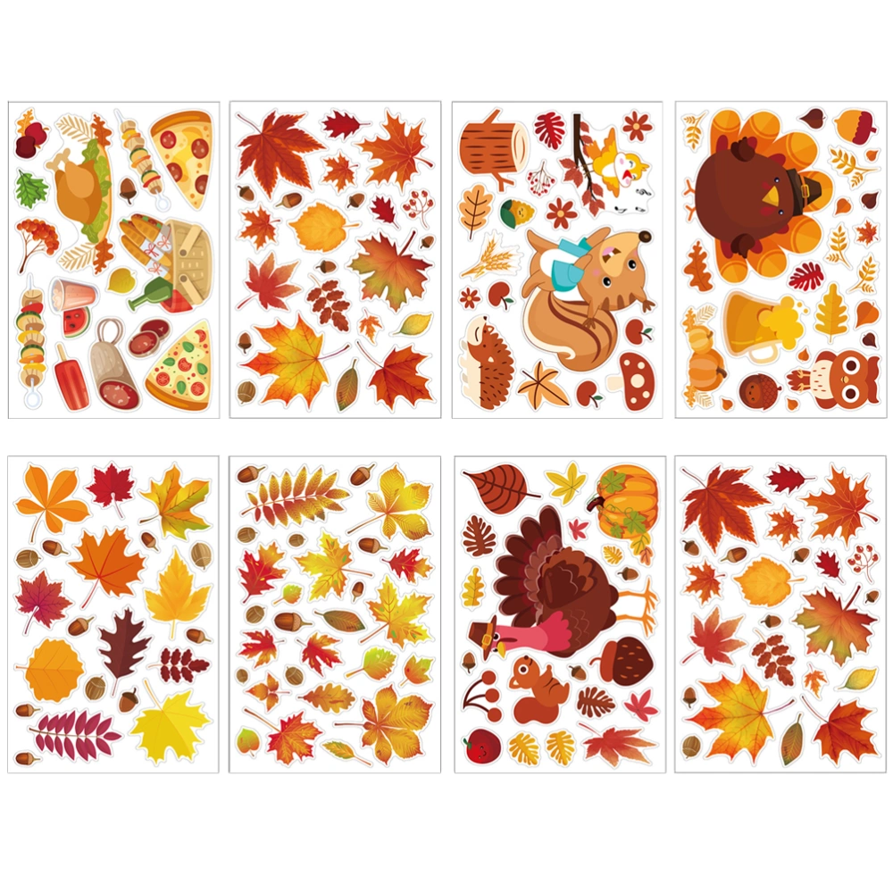 8pcs Festival Sticker Window Decal Glass Sticker Static Maple Leaf Sticker