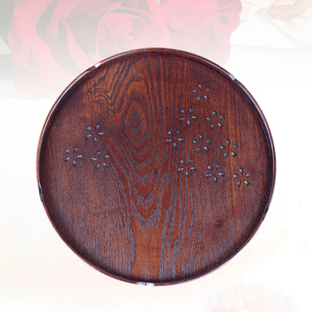 12 Inch Wooden Round Plate Hollow Sakura Pattern Food Serving Plate Japanese Style Wood Fruit Dessert Breakfast Tray Snack Saucer