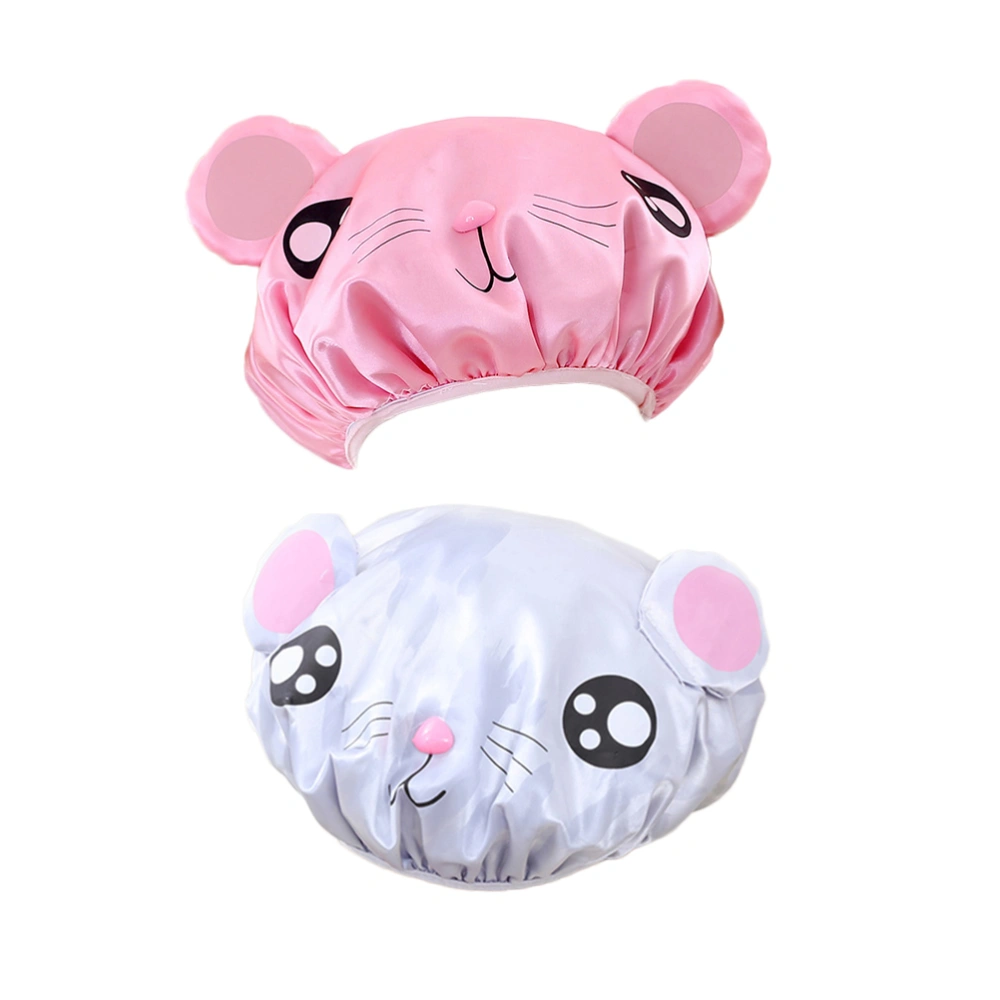 2pcs Cartoon Rat Double layer Shower Waterproof Elastic Bath for kids (Pink and Grey)