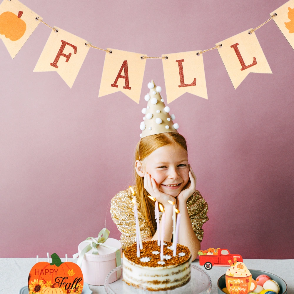 1 Set Fall Tiered Tray Decor Pumpkin Maple Leaf Car Cup Acorn Wooden Tabletop Signs