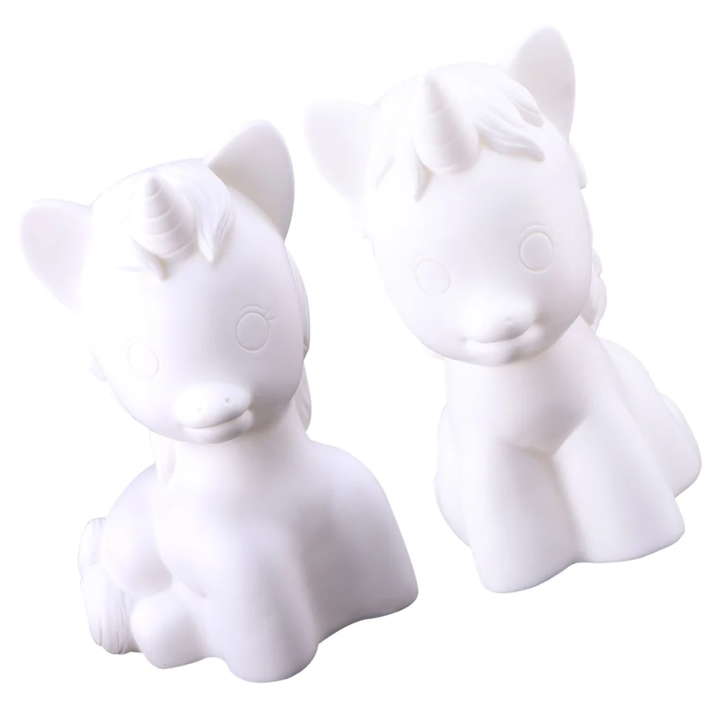 2pcs Unicorn Shaped Piggy Bank DIY Painting Model Funny Money Box Painting Toy for Children Kids (Two Styles, White)