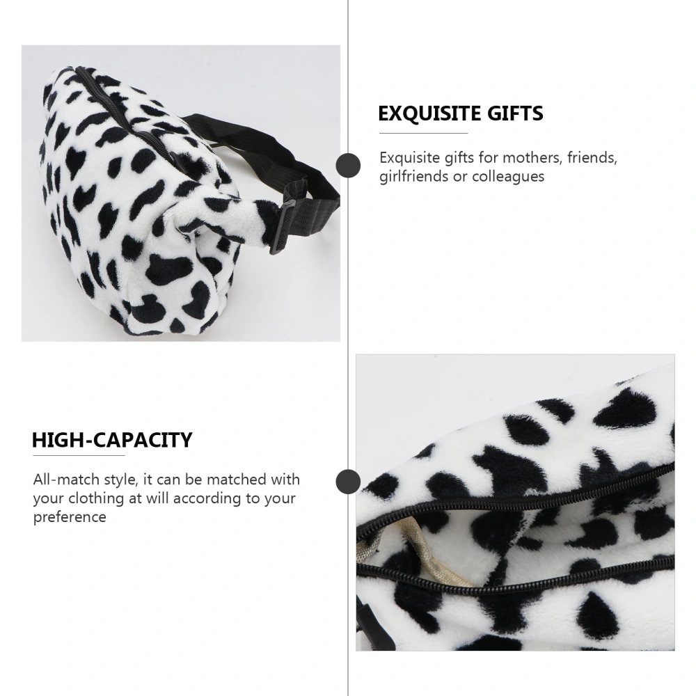 1pc Plush Shoulder Bag Cow Pattern Bag Simple Crossbody Bag (Black  White)