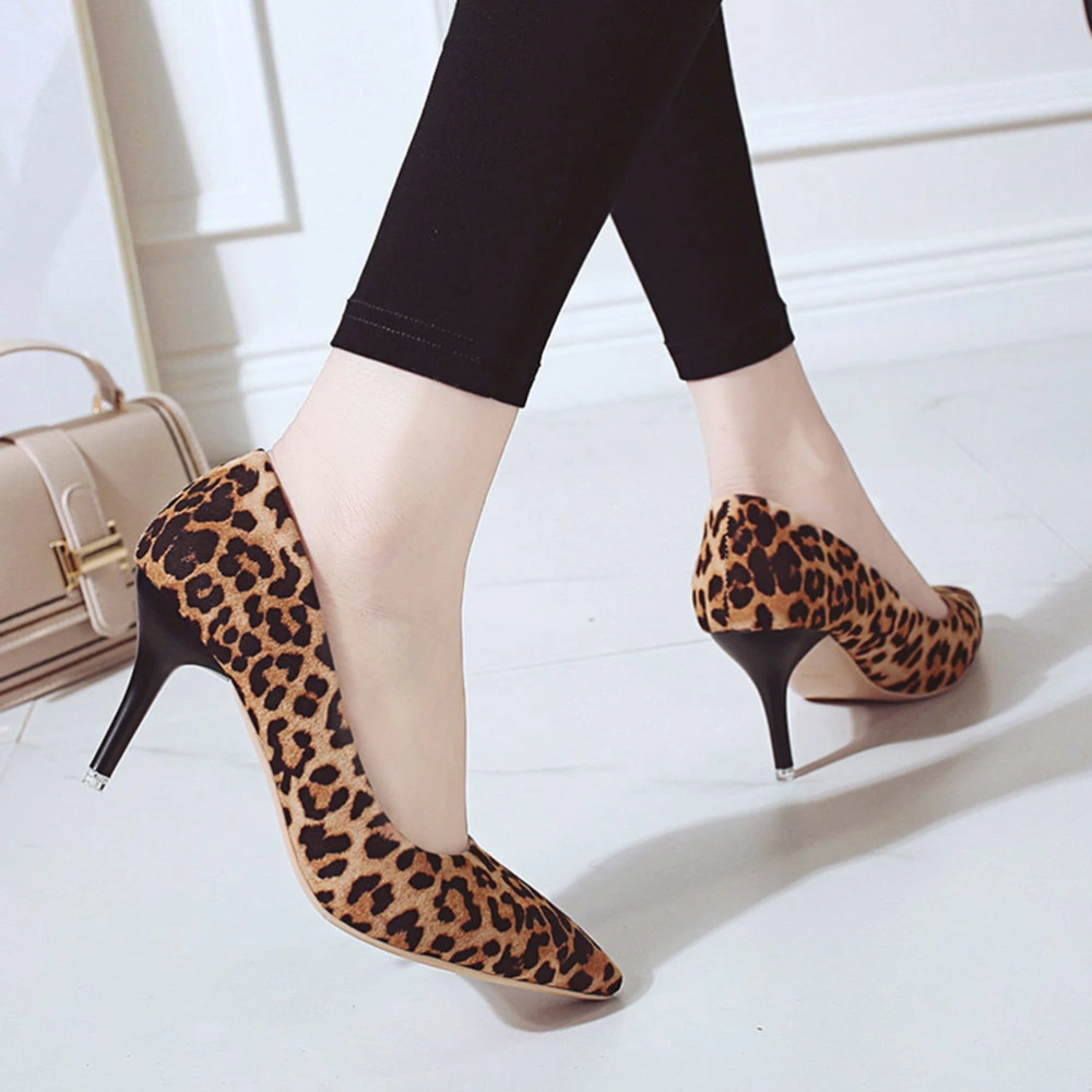 1 Pair Leopard Print High Heel Women Pumps Single Shoes High Heel Shoes Pointed Toe Women Pumps