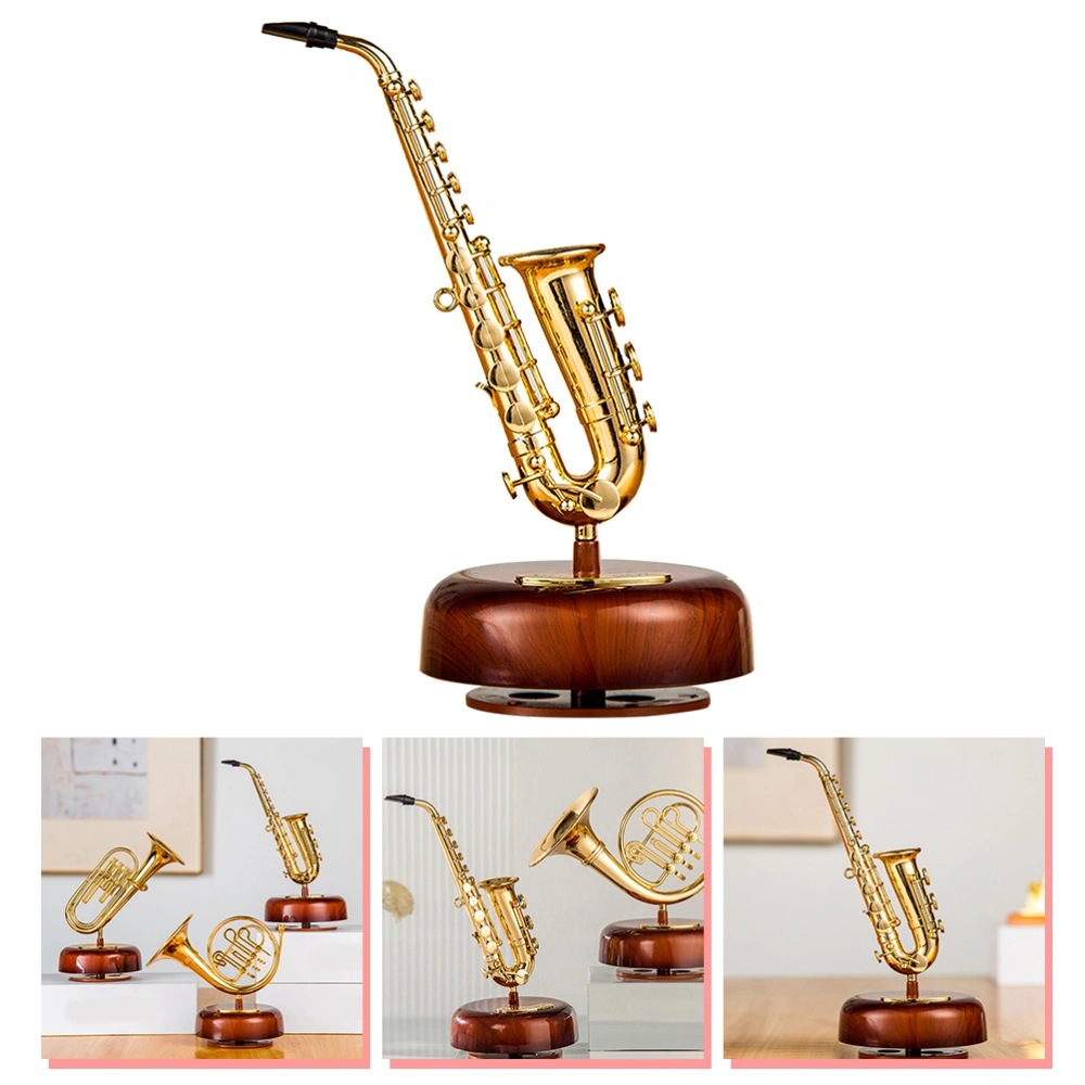 1pc Sax Shaped Creative Rotating Musical Box Desktop Decorative Melody Box