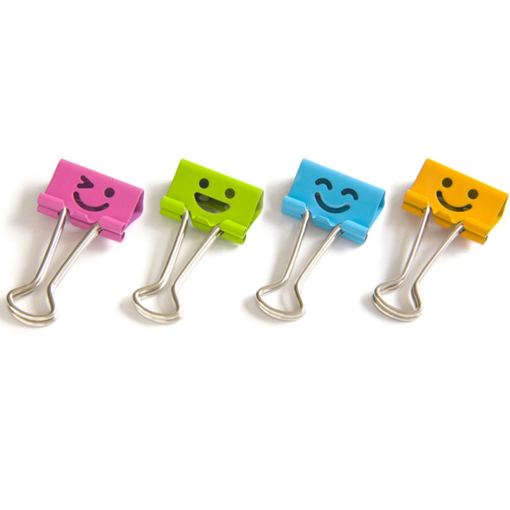 20PCS Smile Face Design Metal Binder Clips Paper Clamp Clips Dovetail Design Clamps for School Office (Random Color) - Small Size