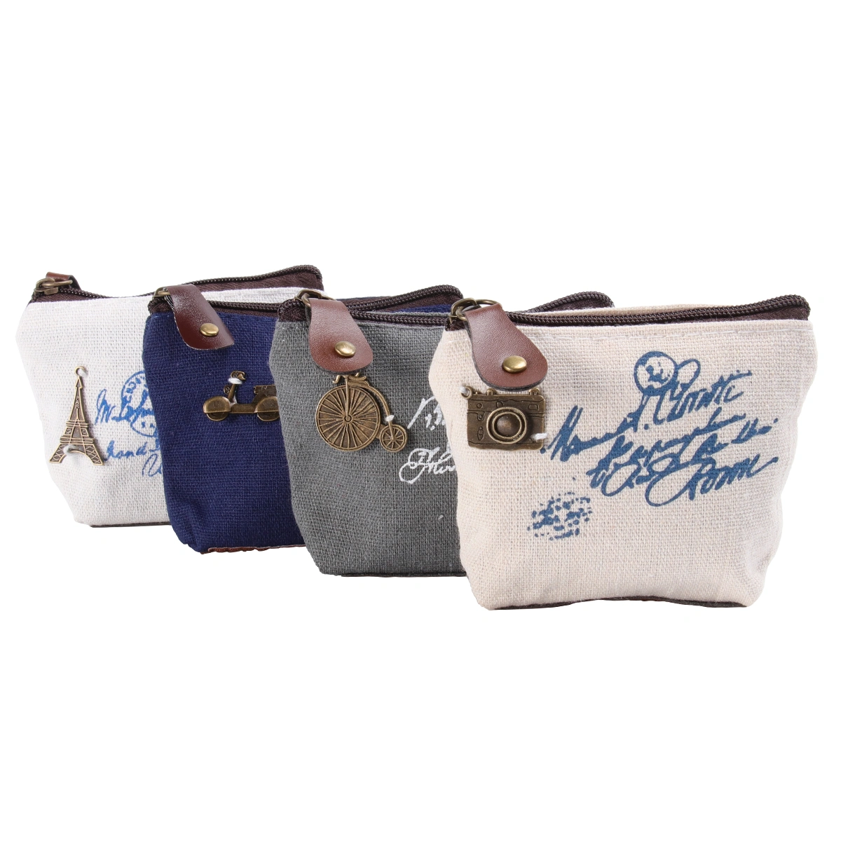 4pcs Women's Vintage Wind Canvas Coin Purse Coin Purse Portable Coin Bag Lovely Fashion Mini Wallet Random Style
