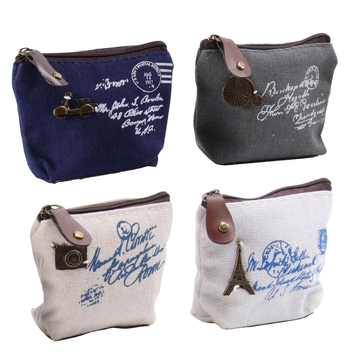 4pcs Women's Vintage Wind Canvas Coin Purse Coin Purse Portable Coin Bag Lovely Fashion Mini Wallet Random Style