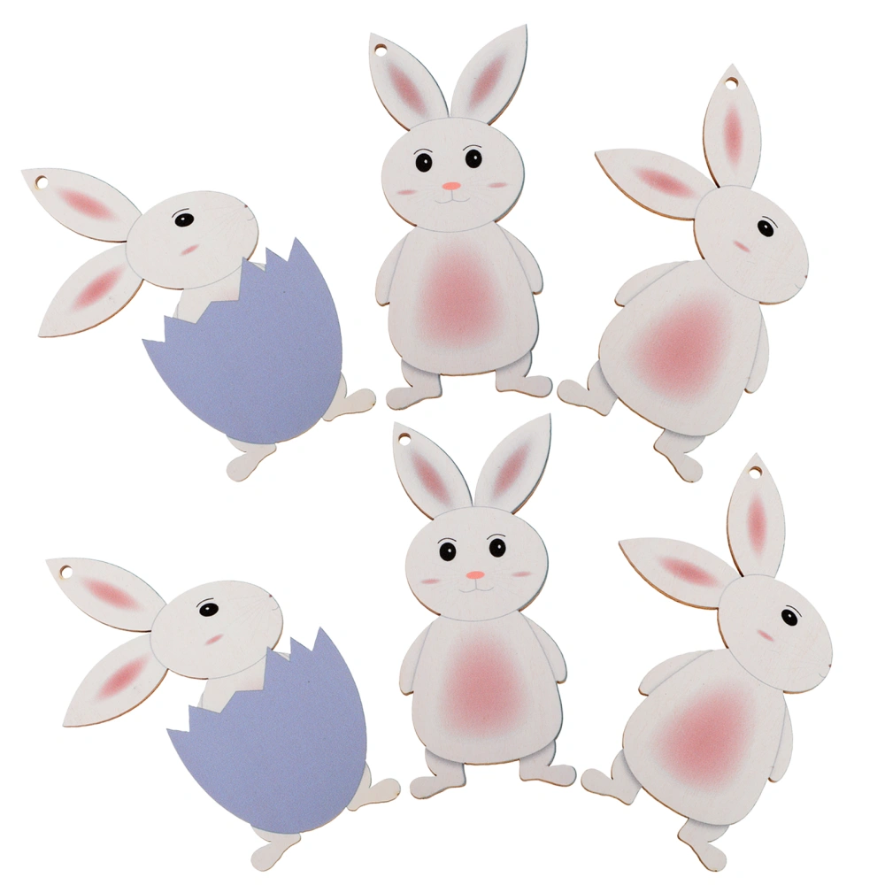 6Pcs Lovely Easter Bunny Party Ornament Wood Pieces Hanging Wood Crafts