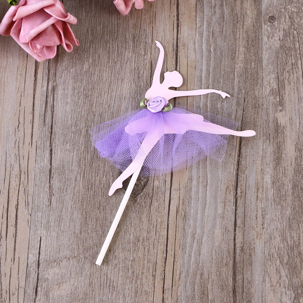 10pcs Gauze Skirt Ballerina Girls Cupcake Topper Cake Decoration Party Supplies for Bridal Shower Birthday (Purple)