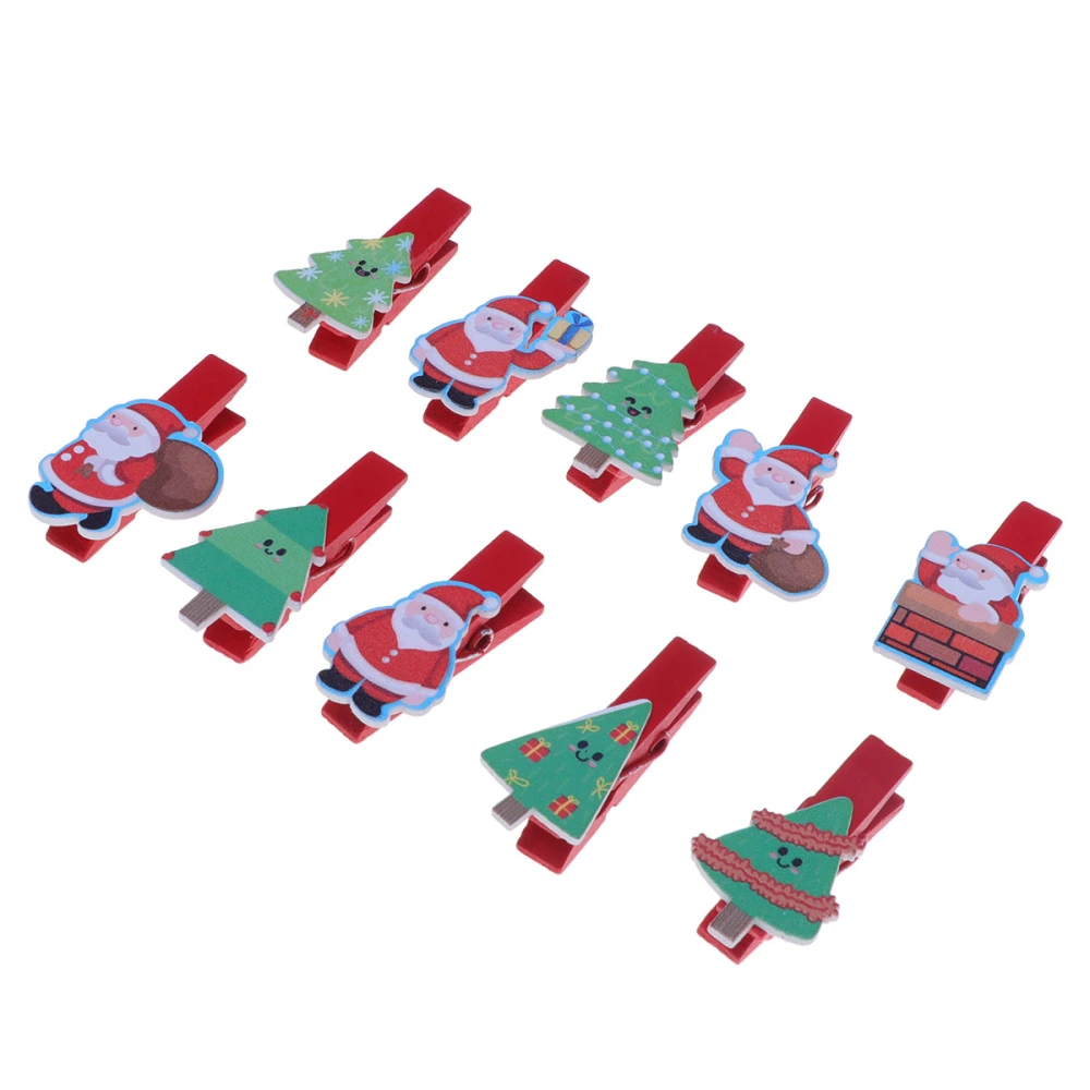 10pcs Christmas Santa Tree Clips Wooden Home Paper Clip Cartoon Photo DIY Clip Snack Clips Accessory