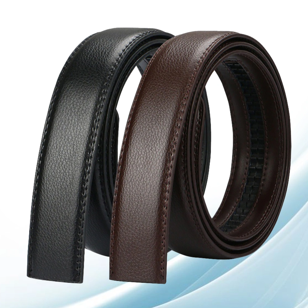 2PCS Leisure Cowhide Belt Male Business Waistband Full Matching Headless Belts Stylish Simple Leather Belts for Middle-aged Youth Man Male Wearing (Black+Brown)