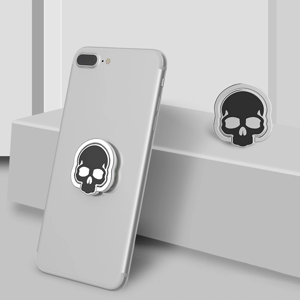 Phone Stand Universal Metal Skull Tablet Mobile Phone Ring Bracket for Apple Android (Silver Black)