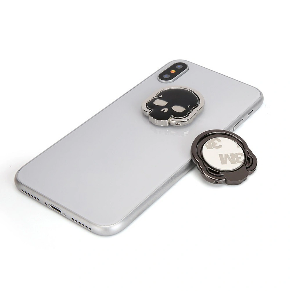 Phone Stand Universal Metal Skull Tablet Mobile Phone Ring Bracket for Apple Android (Silver Black)