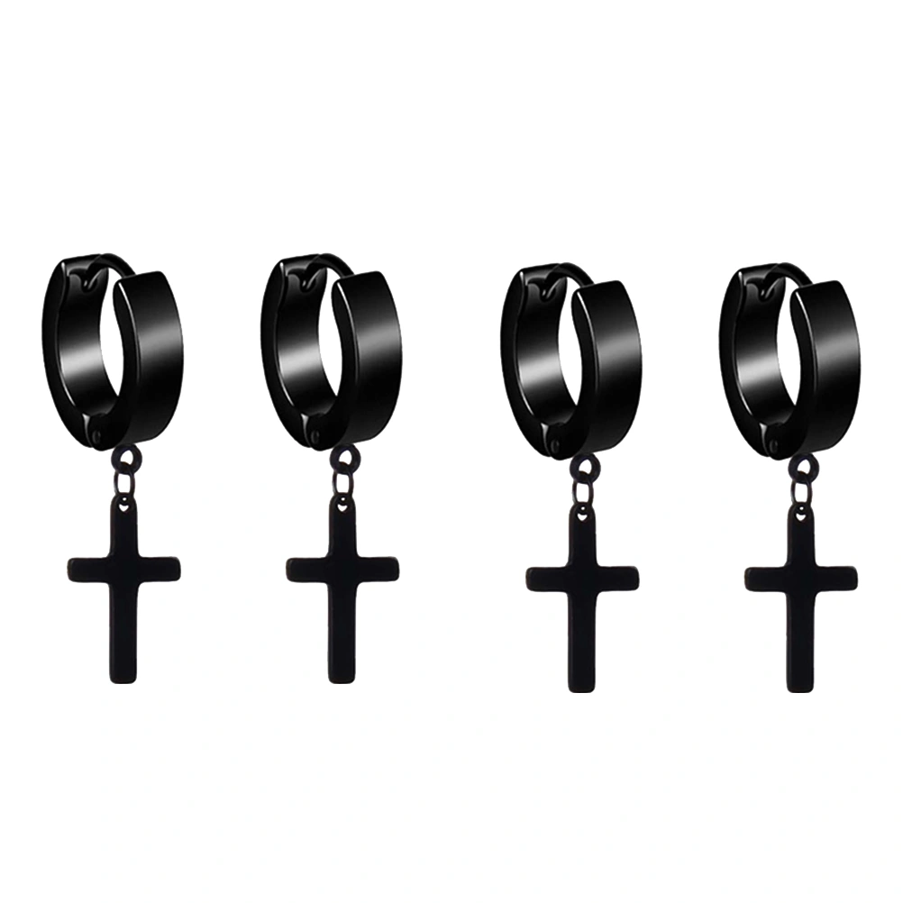 4Pcs Punk Style Earrings Fashion Ear Clip Cross Shape Ear Pendant Titanium Steel Hip Hop Ear Stud Black