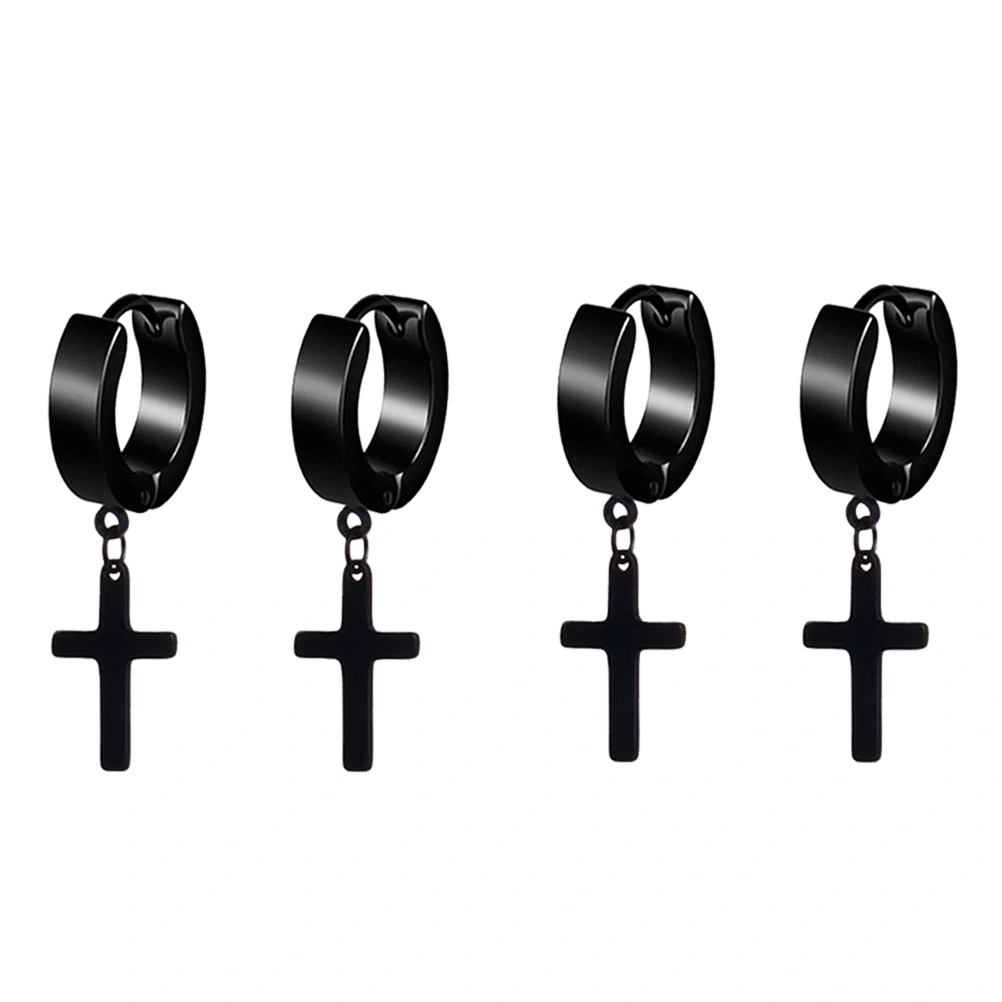 4Pcs Punk Style Earrings Fashion Ear Clip Cross Shape Ear Pendant Titanium Steel Hip Hop Ear Stud Black