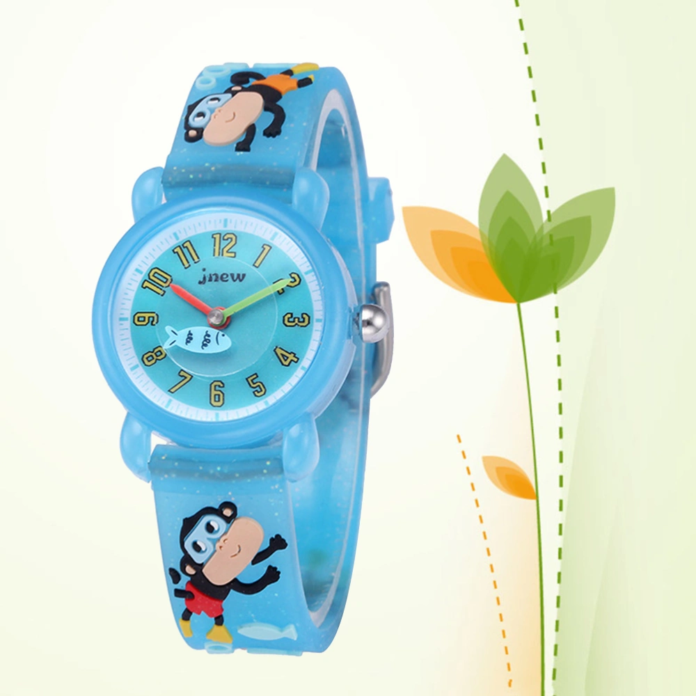 Children Watch 3D Cartoon Pattern Silicone Band Waterproof Quartz Wristwatch Gift Kids Boys Girls (Monkey, Light Blue)