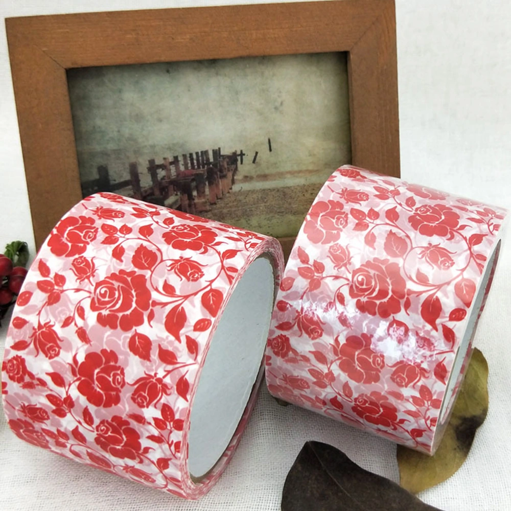 2 Rolls 60MM Rose Pattern Paper Tapes Adhesive Stickers DIY Craft Package Gift Decorative Tape for Valentines Day (Red)