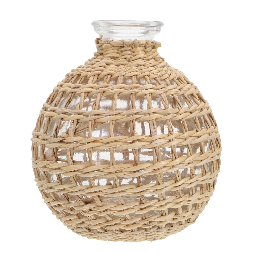 1Pc Hand-woven Glass Aroma Bottle Natural Home Vase Adornment  Light Brown