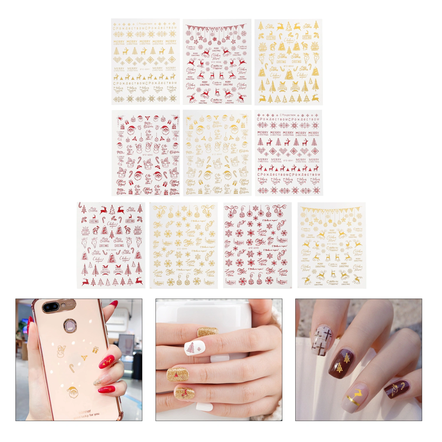 10 Sheets Christmas Nail Art Decals Nail Sticker Manicure DIY Accessory Supplies