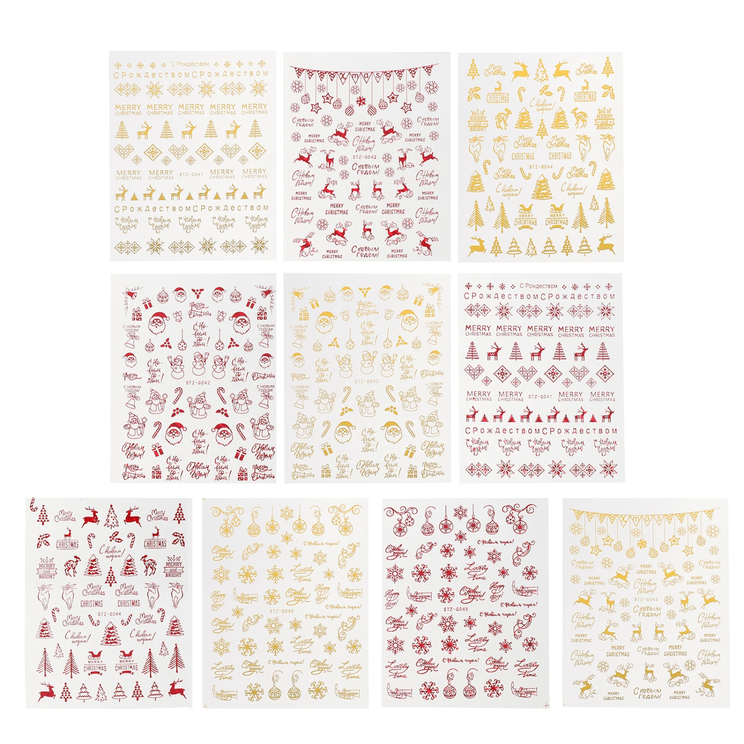10 Sheets Christmas Nail Art Decals Nail Sticker Manicure DIY Accessory Supplies