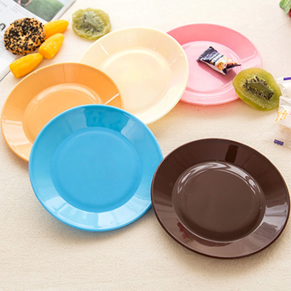 5 Pcs 13CM Round Flat Plates Plastic Dessert Appetizer Plates Snack Fruit Candy Nut Trays (Random Color)