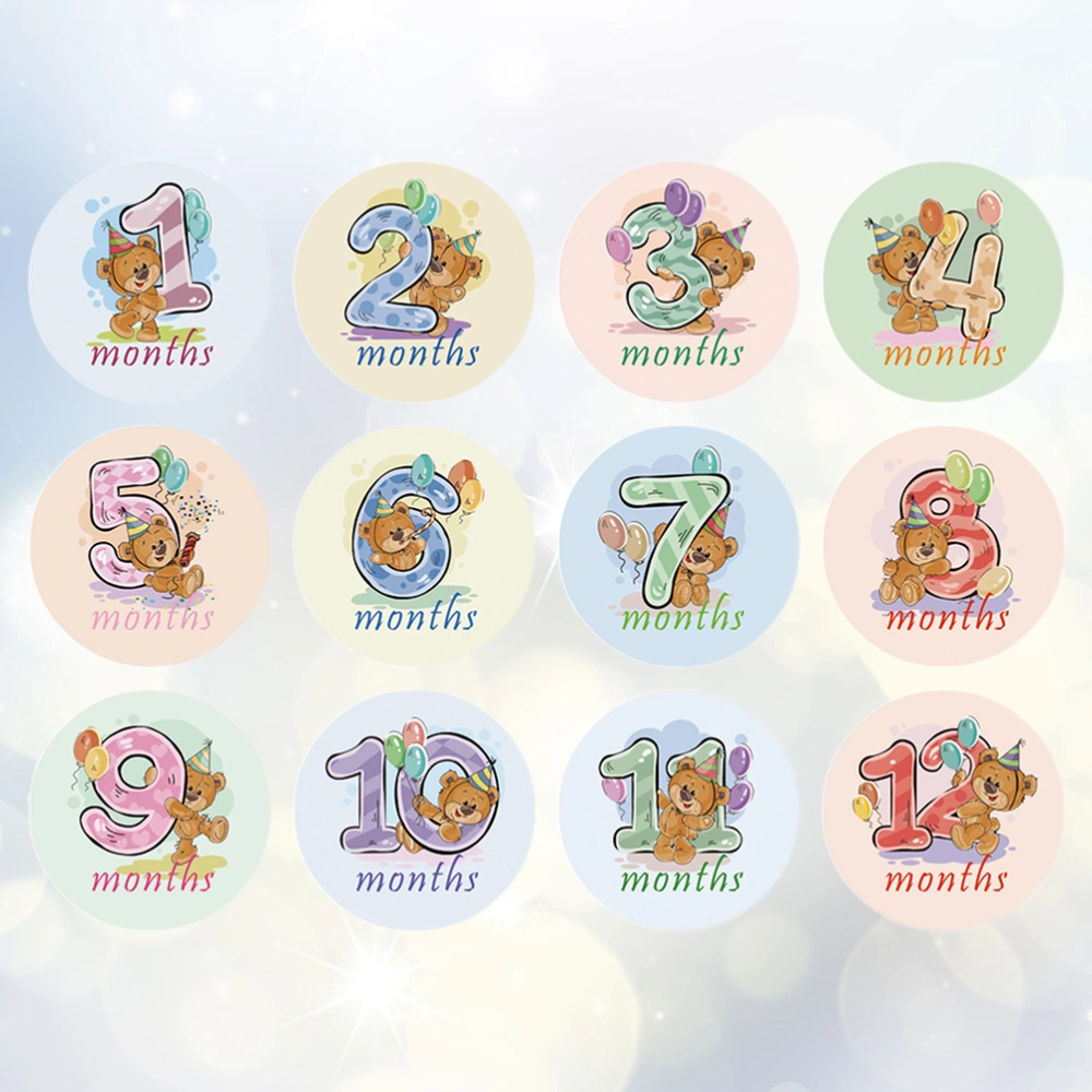 12pcs Cartoon Animal Monthly Baby Sticker Milestone Stickers for Baby Girls Boys