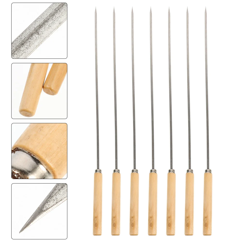 10Pcs Stainless Steel Flat Kabob Skewers BBQ Barbecue Skewer with Wood Handle