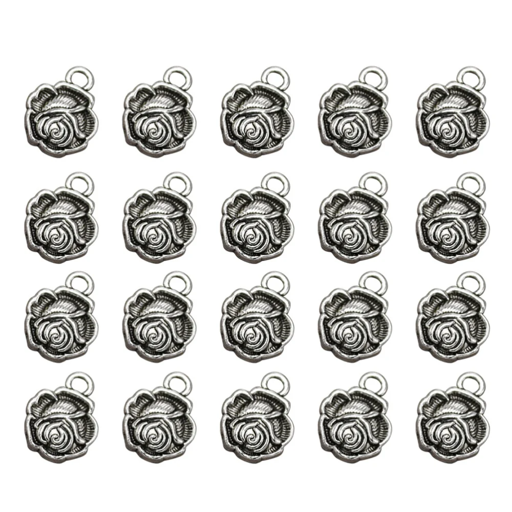 20pcs Alloy Rose Shape Pendants Charms DIY Jewelry Making Accessory for Necklace Bracelet (Antique Silver)