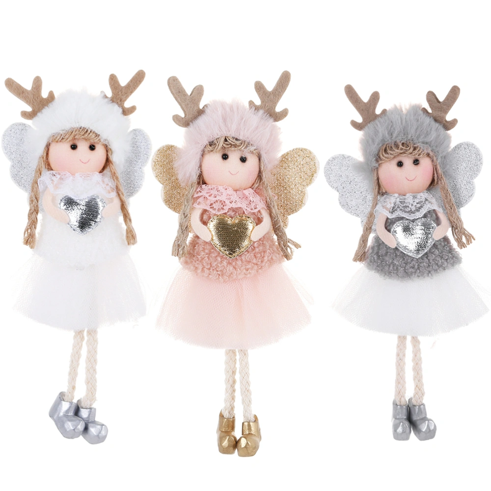 3pcs Christmas Ornaments Creative Heart Angel Doll Hanging Pendants for Kids