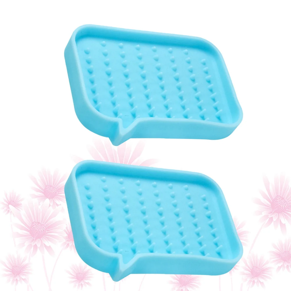 2pcs Silicone Soap Stands Soap Draining Dishes Household Soap Drainer Soap Storage Tray for Bathroom Kitchen Sky-blue