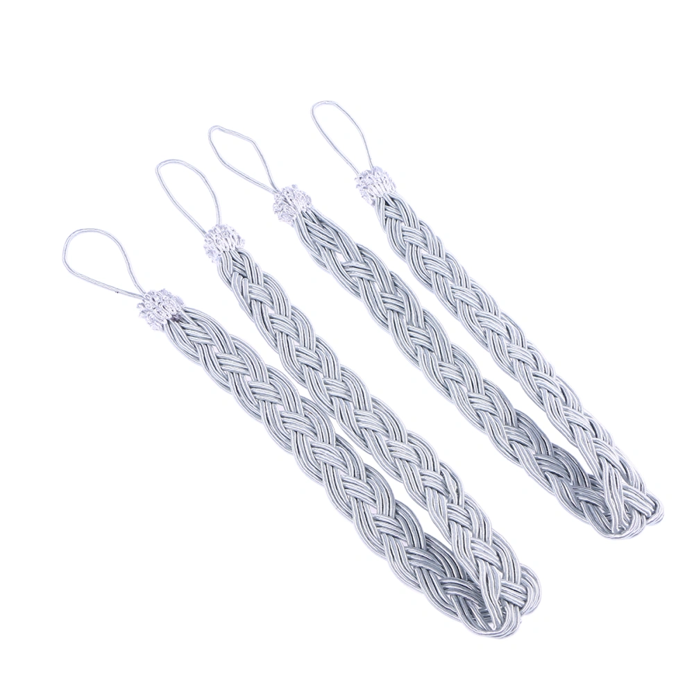 2pcs Hand Tied Curtain Clip Buckle Holdback Fabric Drapery Tassels Curtain Tiebacks Tassel Window Curtain TieBacks Knitted Braided Curtain Cord Rope (Silver Grey)