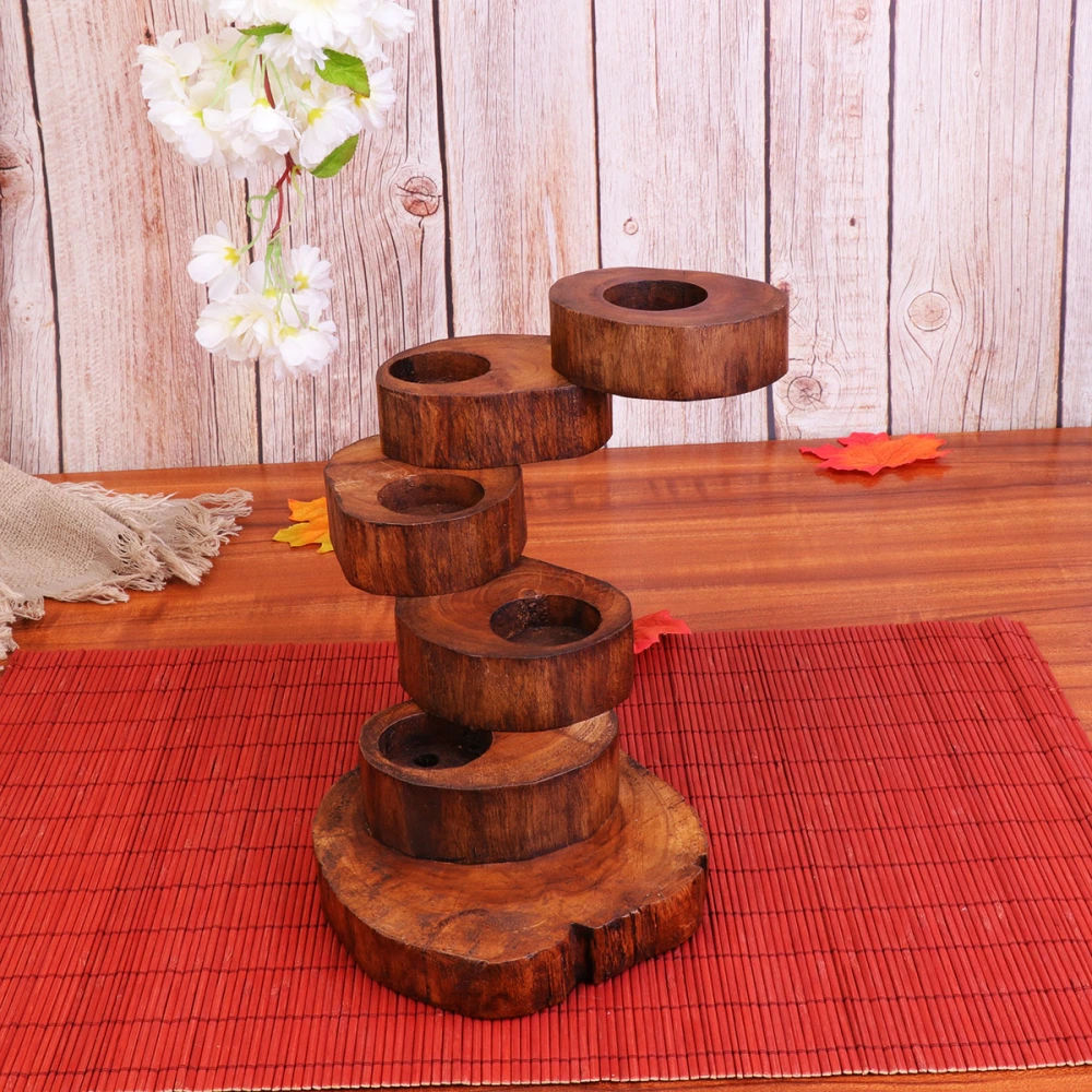 1pc Multi-layer Candle Stand Wooden Rotating Candlestick Retro Candle Holder Gift Candlestand without Candle (5 Layers)