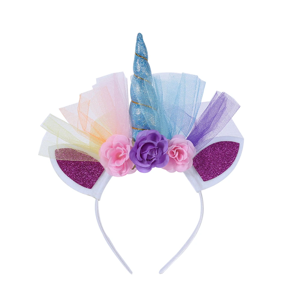 Colorful Rainbow Unicorn Fashion Headband Girl Birthday Headpiece Party Decoration (Blue)