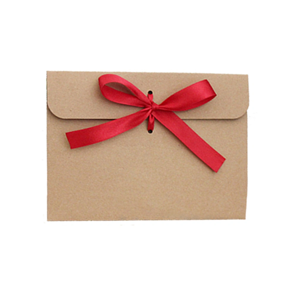 50pcs European Style Envelope Kraft Paper Storage Pouch Bowknot Envelope Delicate Invitation Cards Envelopes (With Claret-red Ribbon)