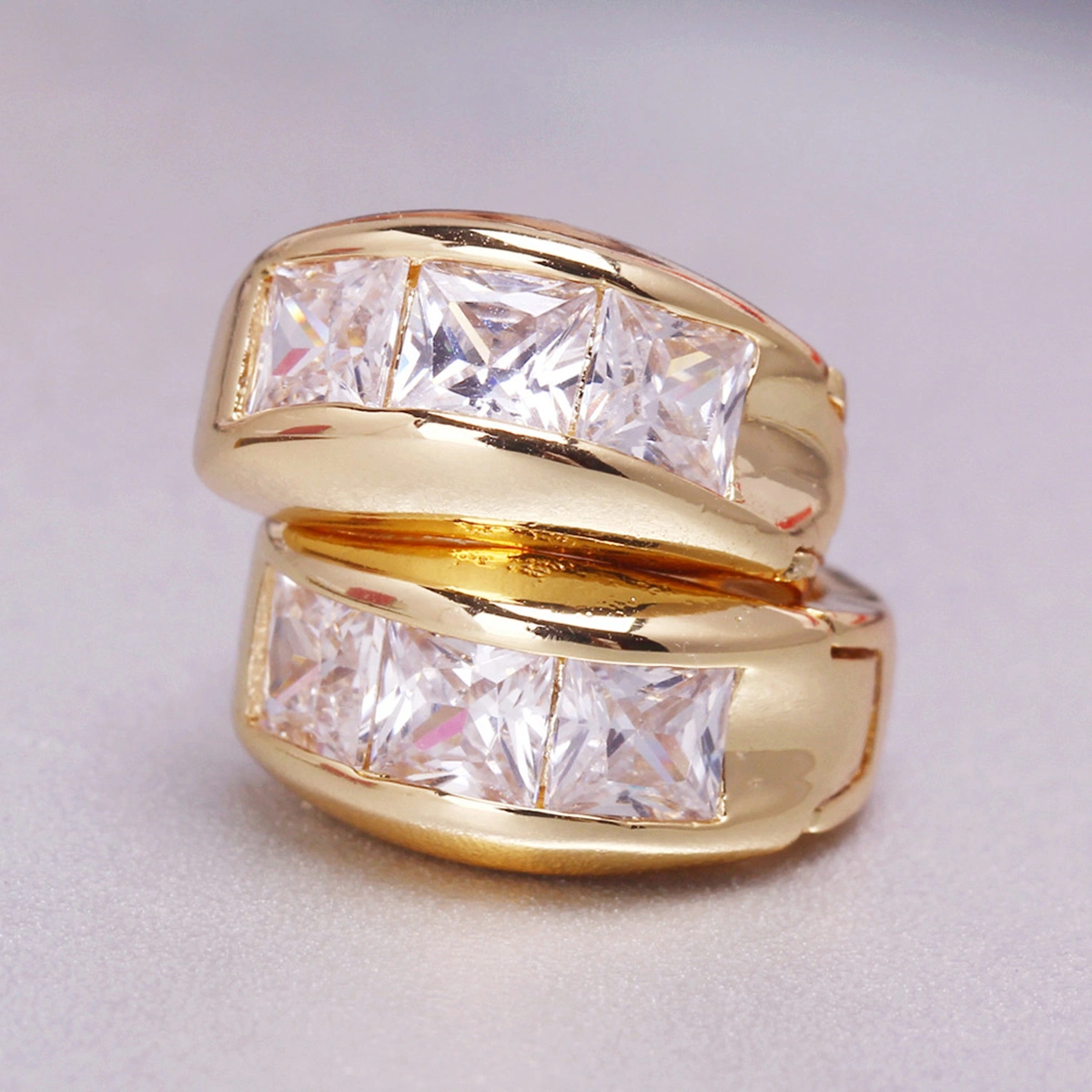 Pair of Women Girls Gold Plated Zircon Ear Pendants Earrings (White)
